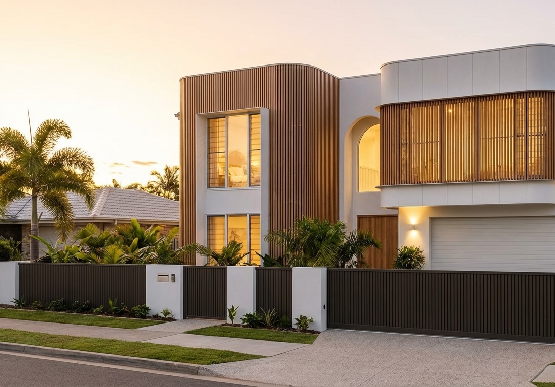 contemporary double storey holiday home with shou sugi ban cladding and lush greenery